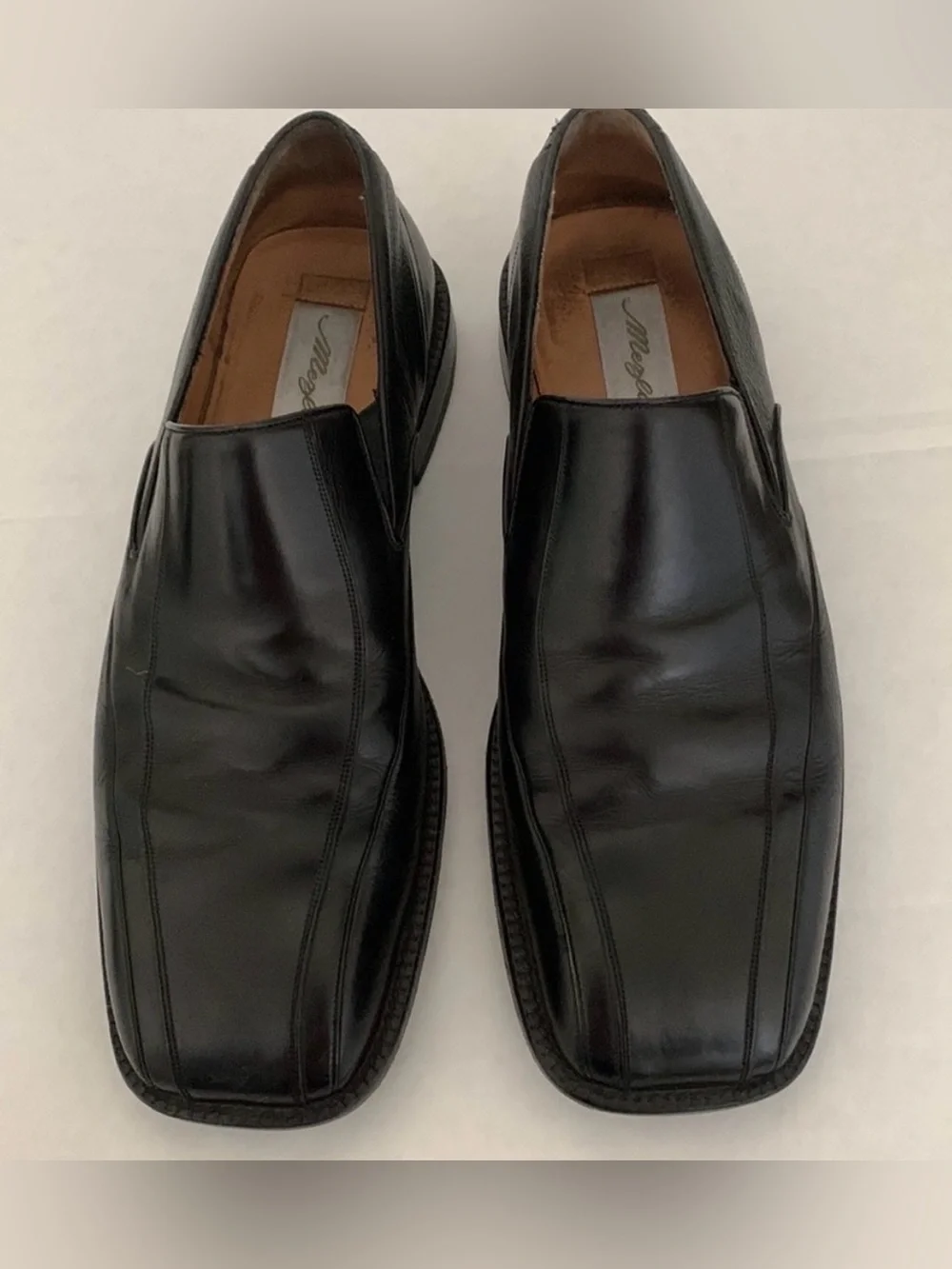 MEZLAN MENS LEATHER LOAFERS SLIP ON SQUARE TOE BLACK LUXURY DESIGNER SIZE 10